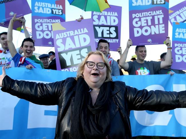 Marriage Equality Ambassadors Magda Szubanski, on the lawns of Parliament House in Canberra. Picture Kym Smith