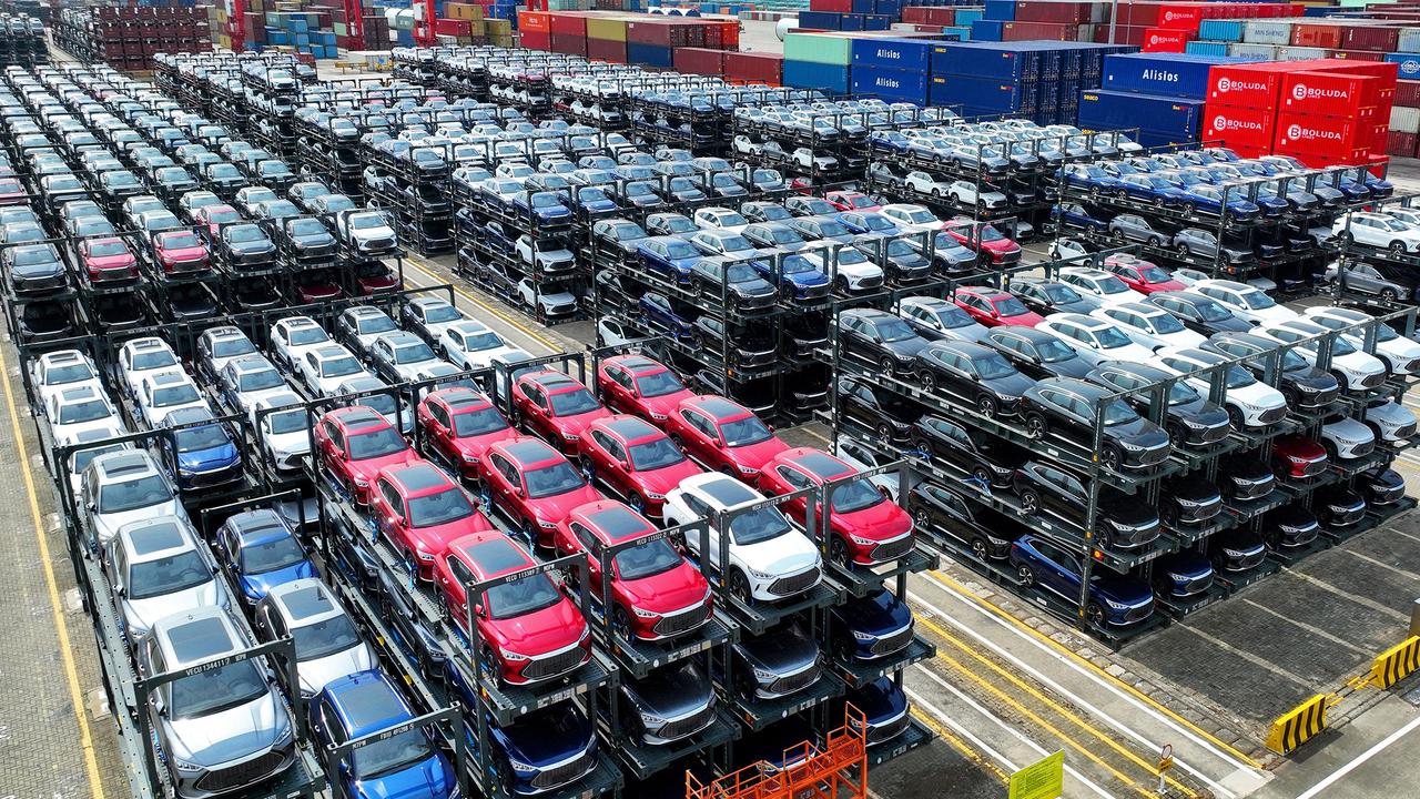 BYD electric cars waiting to be loaded on a ship in China. Photo: AFP/China OUT