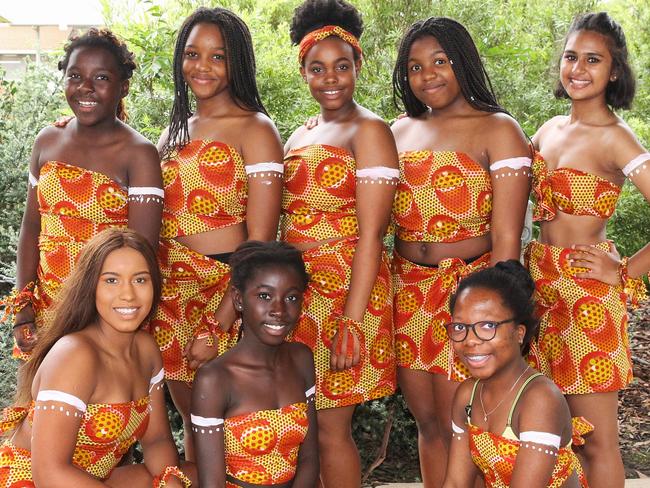 Students in African costumes.