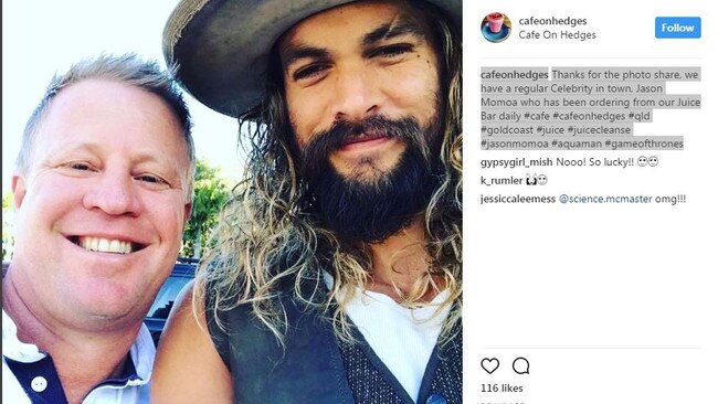 Jason Momoa at Cafe on Hedges