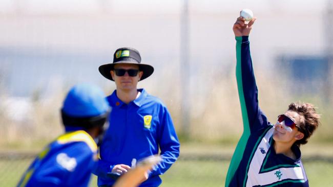 Zane Attard bowls for Victoria Country during the under-17 national championships. Picture: Dylan Burns Photography.