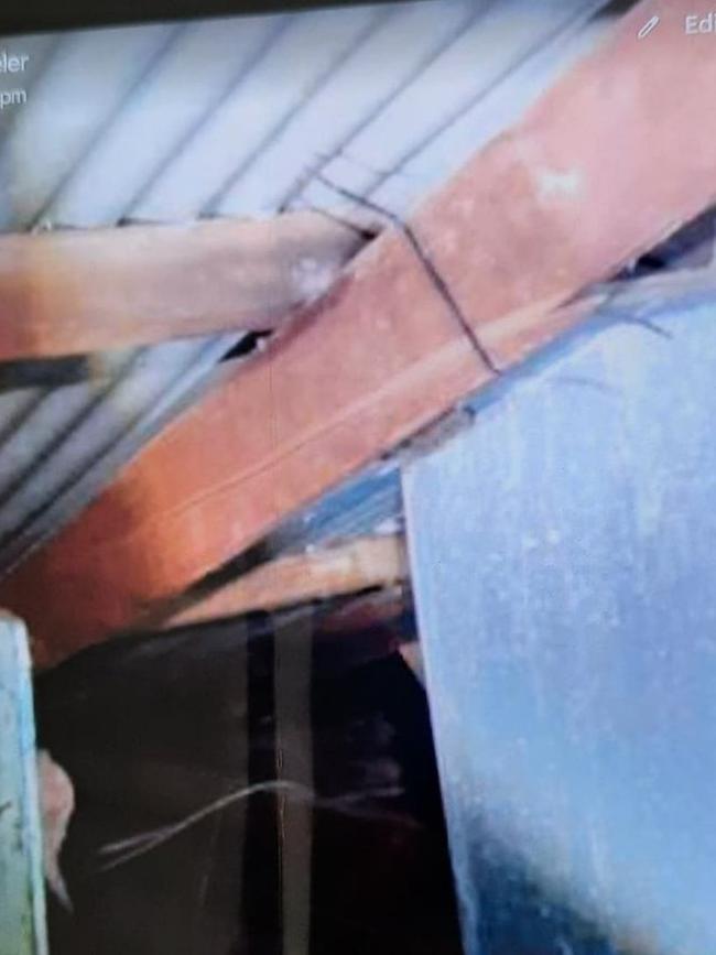 She also claims zip ties and furniture were used to prop up broken roof beams. Picture: Supplied