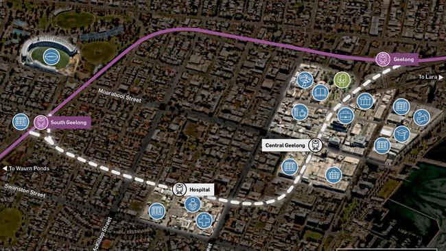 Map of proposed future Geelong rail loop