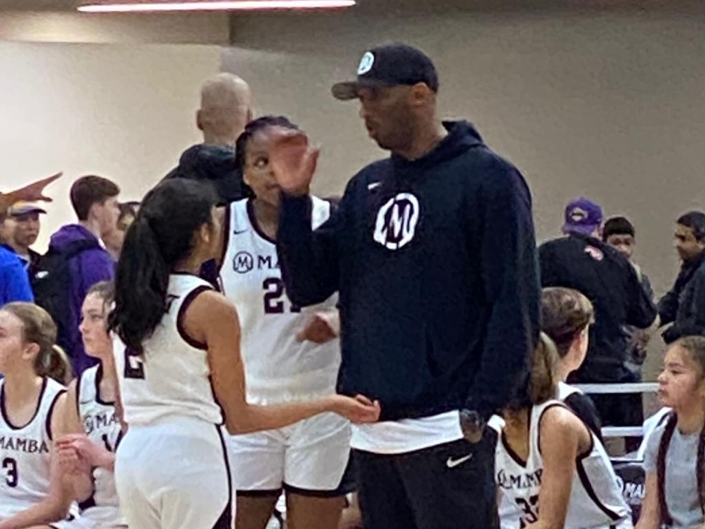 This photo was taken on the weekend at Bryant’s Mamba Sports Academy in Thousand Oaks, where Gianna’s Mamba Lady Mavericks were playing. Ever the mentor, Bryant was happy to pass on tips.