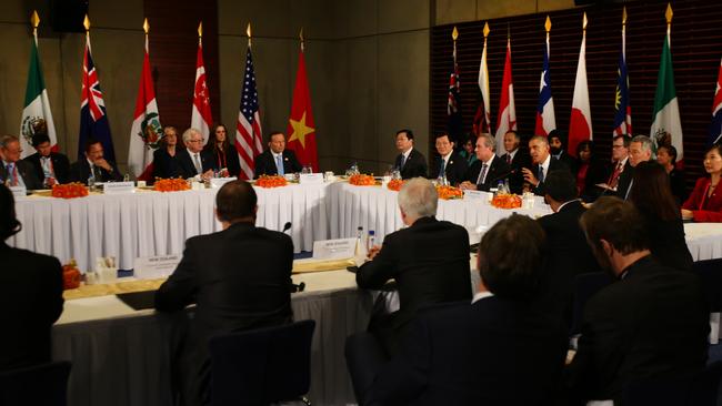 Leaders of Trans-Pacific Partnership Agreement meet at the US Embassy in Beijing.