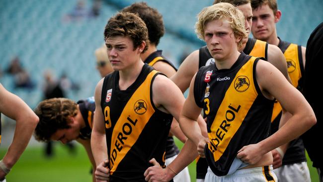 Lachie Neale (left) dominated in Glenelg’s under-18 losing grand final against Port Adelaide.