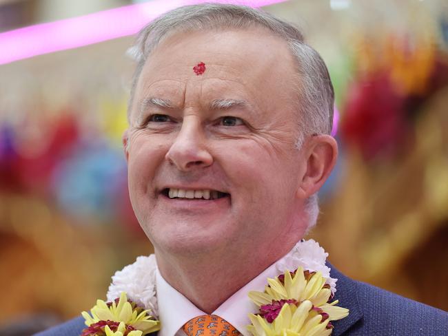 SYDNEY, AUSTRALIA - NewsWire Photos NOVEMBER 4, 2021: The Leader of the Australian Labor Party, Anthony Albanese, is in Blacktown today at the Shree Swaminarayan Mandir Temple to meet the local Indian community and during the Hindi Diwali festival. Picture: NCA NewsWire / David Swift