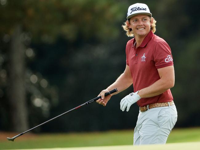 AUGUSTA, GEORGIA - NOVEMBER 15: Cameron Smith of Australia reacts to his shot on the 18th hole during the final round of the Masters at Augusta National Golf Club on November 15, 2020 in Augusta, Georgia.   Patrick Smith/Getty Images/AFP == FOR NEWSPAPERS, INTERNET, TELCOS & TELEVISION USE ONLY ==