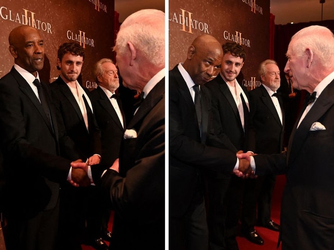 Denzel Washington met the King at the Gladiator II premiere in London on Wednesday.