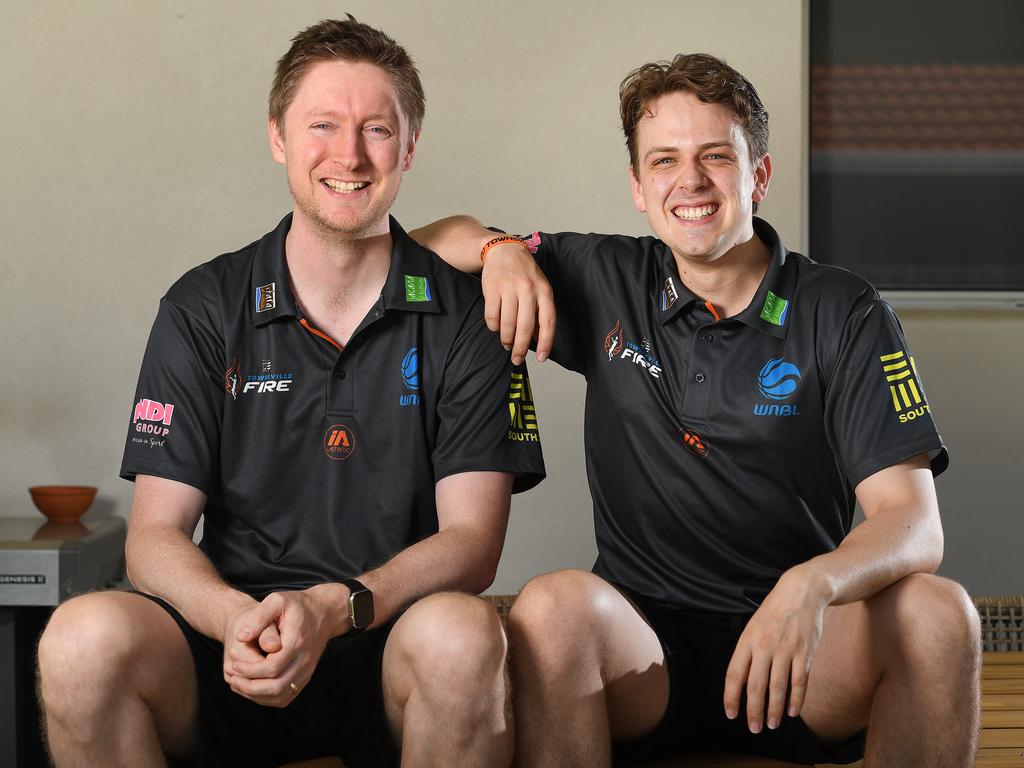 Townsville Fire Coach Shannon Seebohm with Assistant Coach Mason Rogers. Picture: Shae Beplate.