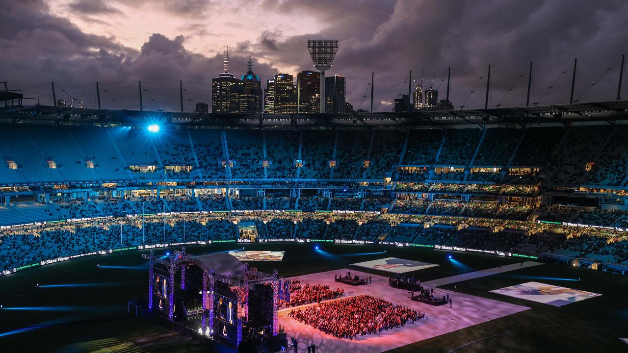 Melbournes MCG is packed with over 50 000 mourners for the Shane Warne Funeral. Picture: Jason Edwards