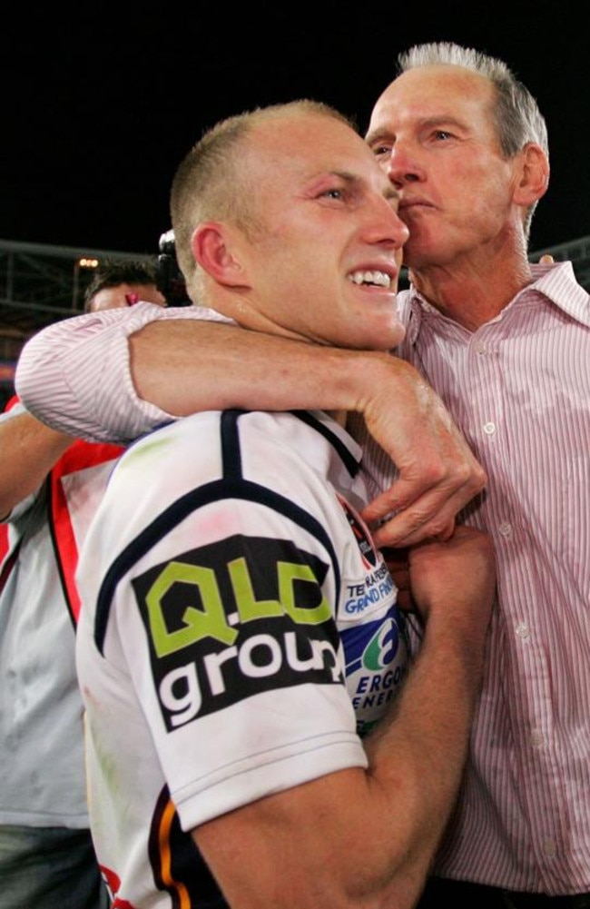 Wayne Bennett and Darren Lockyer have different versions of the same story. (Photo by Cameron Spencer/Getty Images)