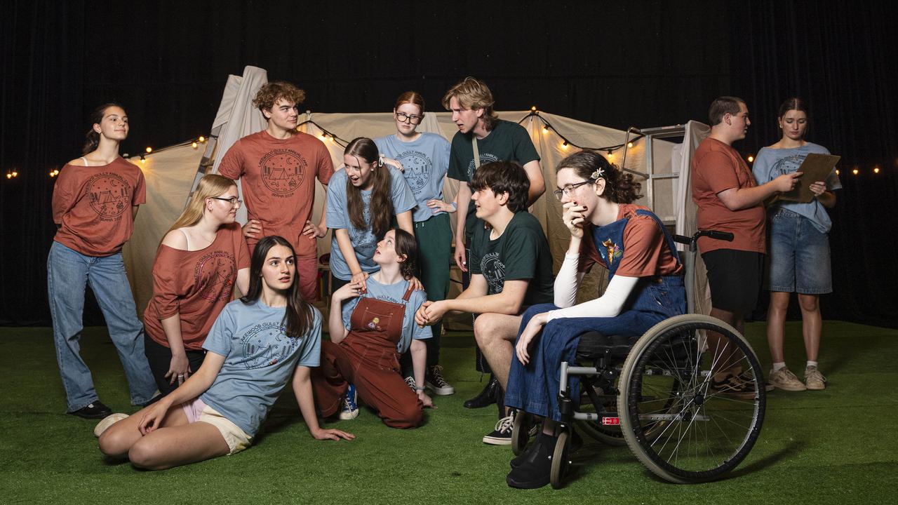 Members of the ensemble (from left) Emmi Lange, Esther-Leigh Watts, Leah McAuliffe, Logan Sanders, Grace Thomas, Lara Anderson, Mackenzie Smith, Levi Paroz, Benjamin Thomas, Six Donald, Russell Cooper and Sophia Bartlett of Starcrossed, a Senior IMPACT production presented by The Empire Foundation, Monday, October 14, 2024. Picture: Kevin Farmer