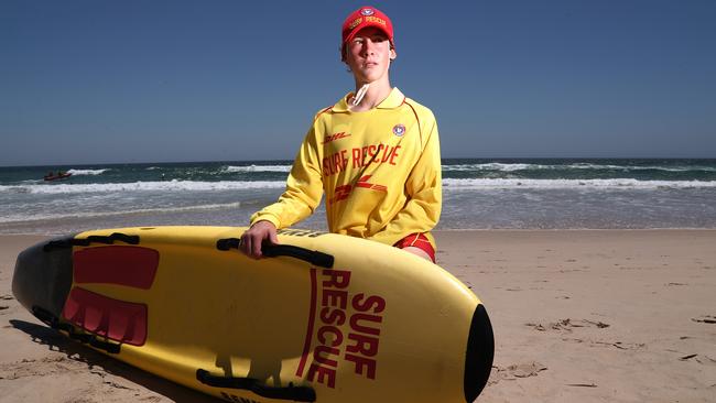 Lifesaver Will Prentice who saved a man who was surfing just north of the Currumbin Creek pictured at Tallebudgera SLSC.Photograph : Jason O'Brien