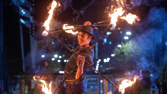 David Leach from Cirque Mystique is one of the amazing fire artists performing spectacular fire shows throughout Firelight Festival.