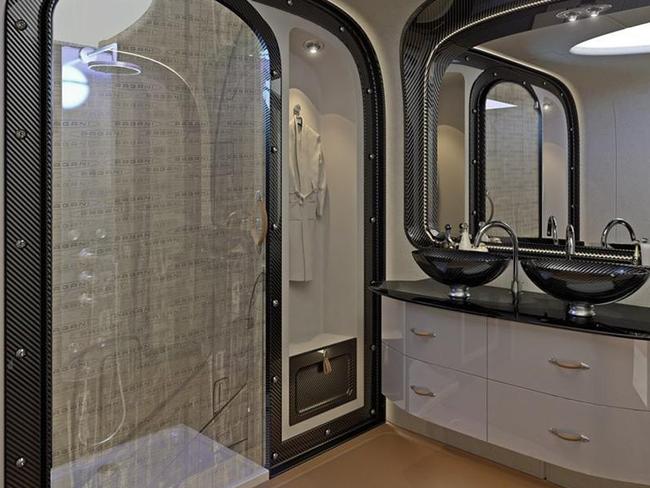 The private jet has a roomy shower room that allows passengers to freshen up.