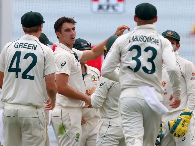 Pat Cummins made an immediate impact, before the weather struck, removing Shubman Gill with his second delivery. Picture: AFP