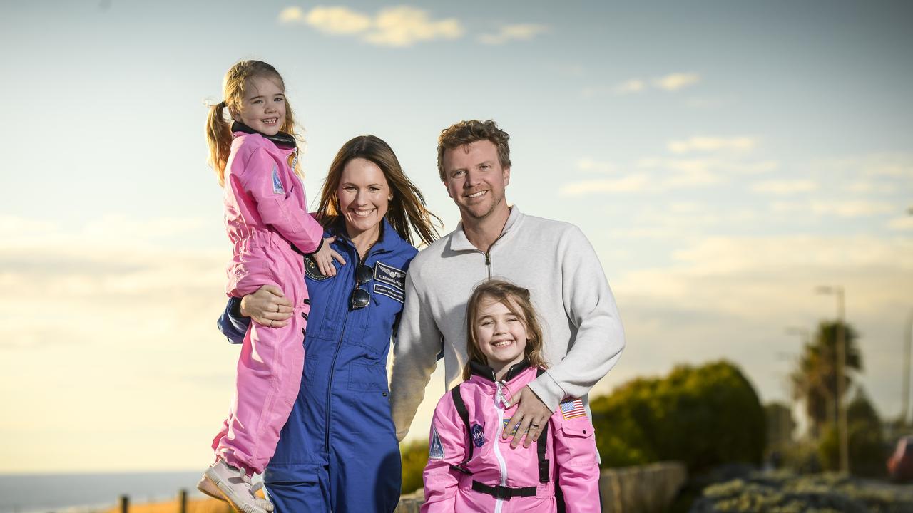 Katherine Bennell-Pegg with husband Campbell Pegg and kids, Hazel, 6 and Clara 8. Picture: RoyVphotography