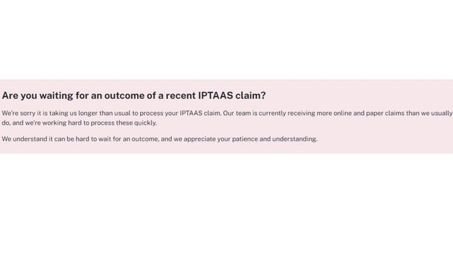 Isolated Patients Travel and Accommodation Assistance Scheme (IPTAAS) application portal message. Picture: NSW Government