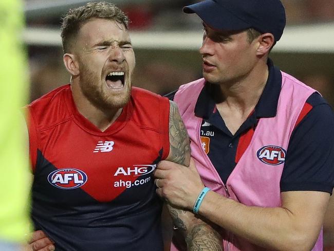 Demon Dean Kent left the field in agony on Saturday night. Picture: Getty Images