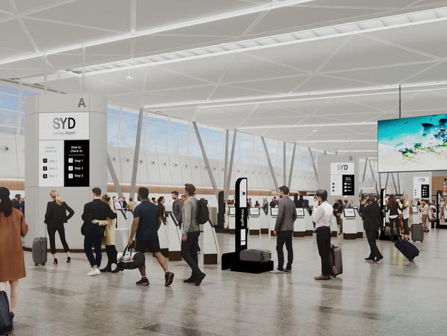 Renders of the Sydney Airport Terminal 2 post-refurbishment which promises to make the security experience much faster than it is currently.