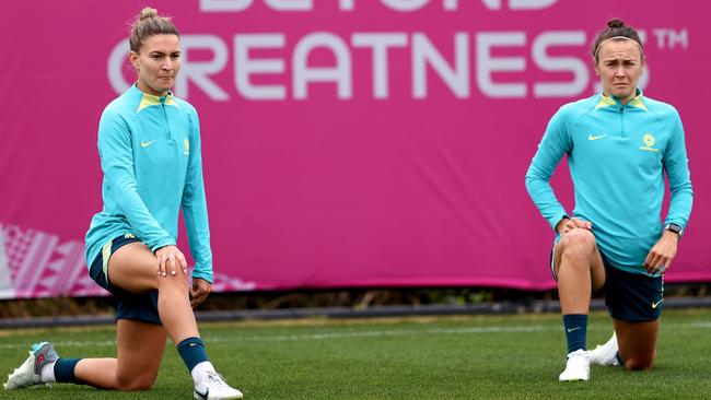 Arsenal teammates Steph Catley and Caitlin Foord Picture: Getty Images