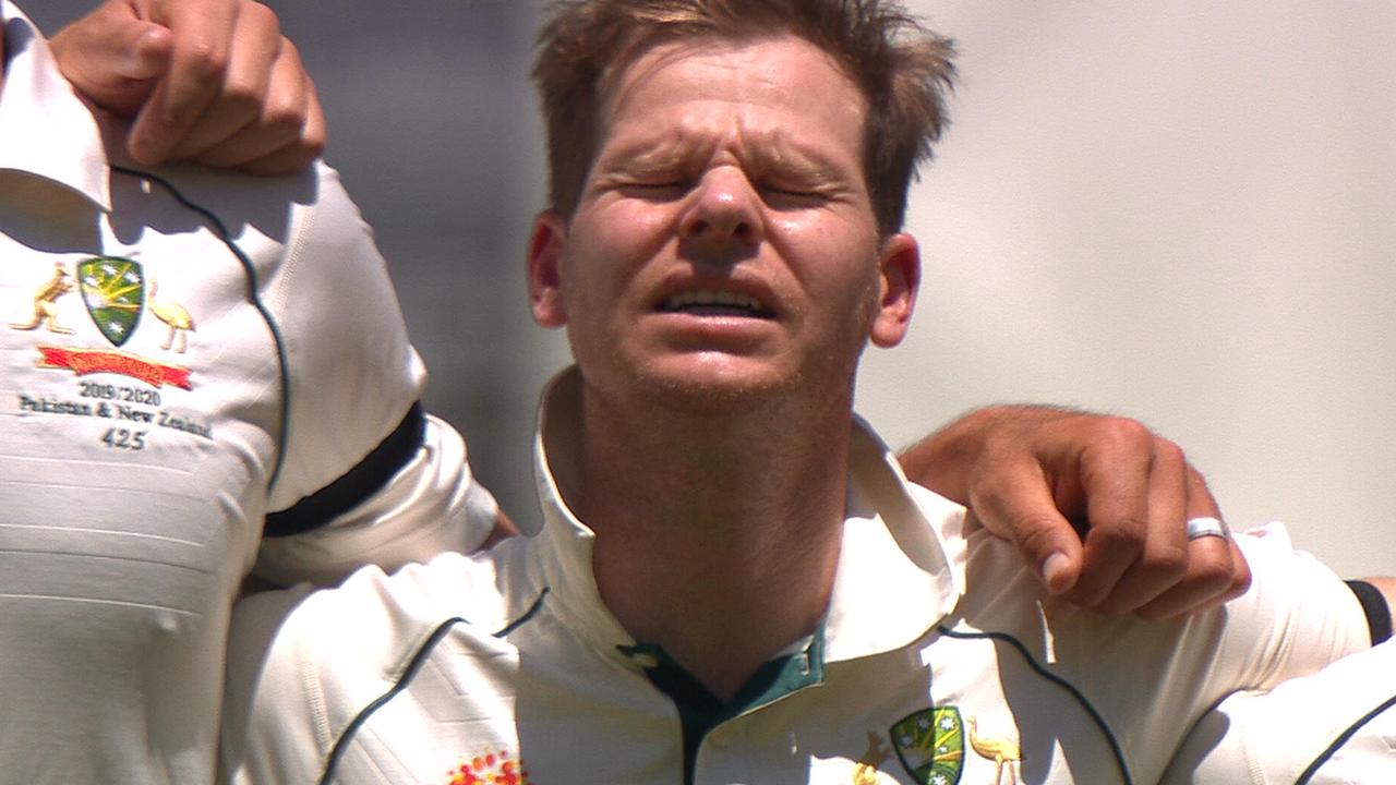 Steve Smith belted out the national anthem prior to the first Test between Australia and New Zealand.