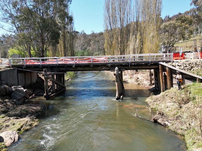 The Cobungra River bridge at Anglers Rest was severely damaged by flash flooding this month. Picture:  VicRoads