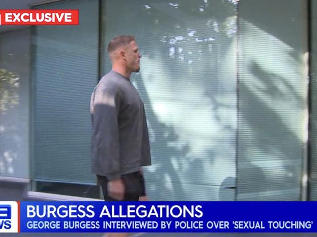 NRL star George Burgess was arrested at Mascot Police station on Monday. Picture: Supplied/9 News