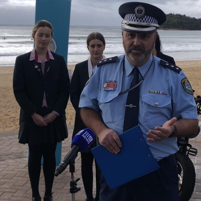 Inspector Stuart Forbes, of the NSW Highway Patrol Northern Sydney Sector Command, at the launch, at Manly Beach. Police have backed he campaign. Picture: Jim O’Rourke