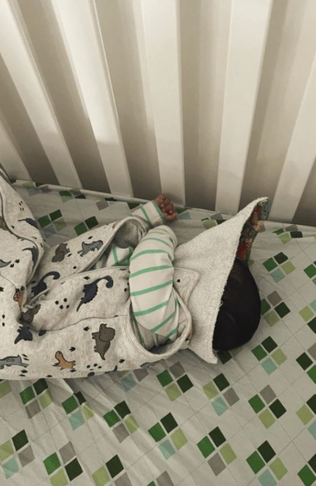 A Sydney mum has slammed a daycare centre after claiming staff let her son sleep with a bib completely covering his face. Picture: Supplied/Kidspot