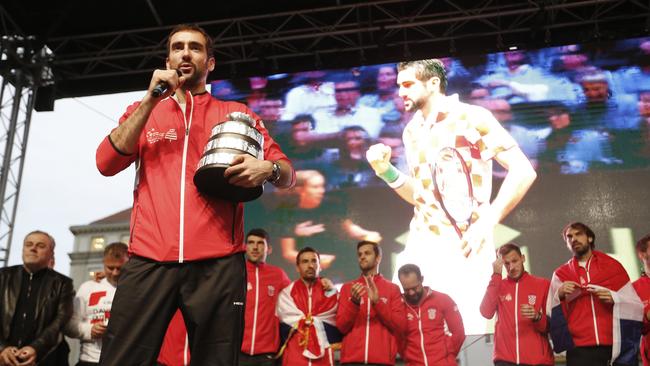 Marin Cilic, seen here with Croatia’s Davis Cup, is on his way to Kooyong  Picture: Darko Bandic