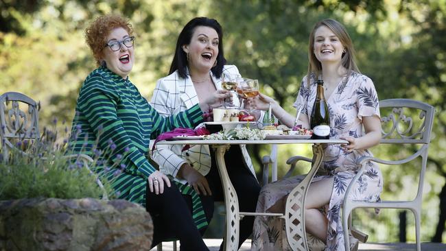 Martini with fellow chefs Nicky Riemer (left) and Lauren Eldridge who cooked for the 2019 Melbourne Food and Wine Festival’s World’s Longest Lunch. Picture: David Caird