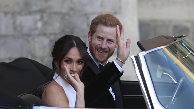 The newly married Duke and Duchess of Sussex leave Windsor Castle. Picture: AP