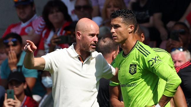 Manchester United's manager Erik ten Hag (left) has already had to discipline Cristiano Ronaldo twice this season. Picture: AFP