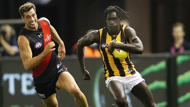 Changkuoth Jiath ofis playing exciting footy for the Hawks. Picture: Michael Klein