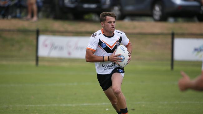 Riley Oitmann in action for the Macarthur Wests Tigers against the North Coast Bulldogs during round two of the Laurie Daley Cup at Kirkham Oval, Camden, 10 February 2024. Picture: Warren Gannon Photography