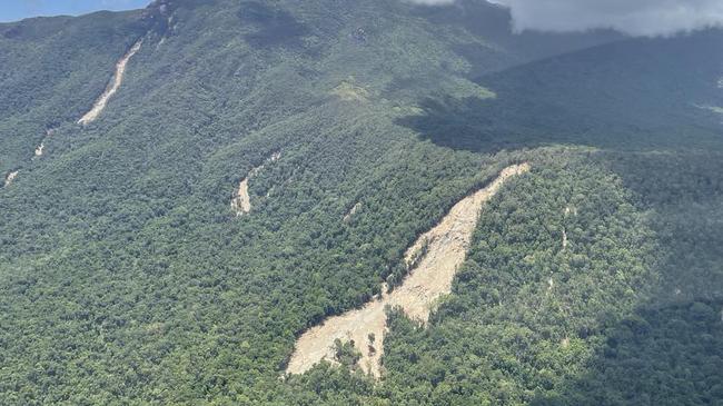 Road damage caused by landslides that occurred during the Far North floods have left Cape Tribulation residents stranded. (Bronwyn Farr)