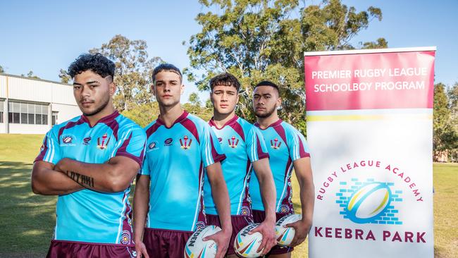 Keebra Park SHS's Taniela Mapusua-Lotaki was in the team of the week. Pictured here with Jett Bryce, Seth Nikotemo, and Immanuel Kalekale