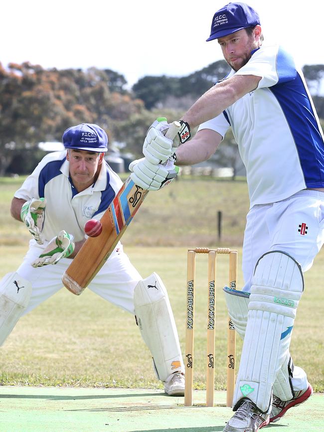 Matt Spark practices, with wicket keeper Rob Thompson. Picture: David Caird