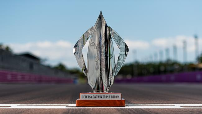 The new trophy for the Darwin Supercar Triplecrown designed by local artist Jason Lee. Picture: Che Chorley