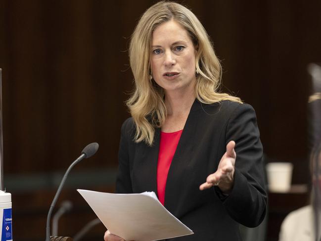 Tasmanian Labor Leader Rebecca White during her budget reply at Hobart. Picture: Chris Kidd