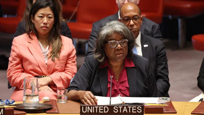 US Ambassador to the UN, Linda Thomas-Greenfield, addresses a UN Security Council meeting on the war in Gaza. Picture: Michael M Santiago/Getty Images