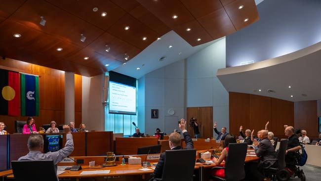 Cairns councillors vote for Brett Olds to serve as deputy mayor under Amy Eden on Friday. Picture Emily Barker.