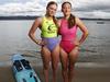 Lulu Peart of Carlton Surf Life Saving Club and Taleah McKenna of Penguin Surf Life Saving Club who competed in the board event.  Surf Safari 2023 at Long Beach Sandy Bay.  Picture: Nikki Davis-Jones