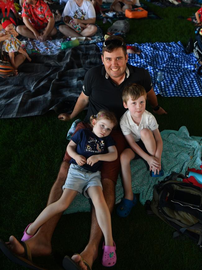 Carols by Candlelight at Riverway 2022. David Young with Harlie, 3, and Joshua, 5. Picture: Evan Morgan