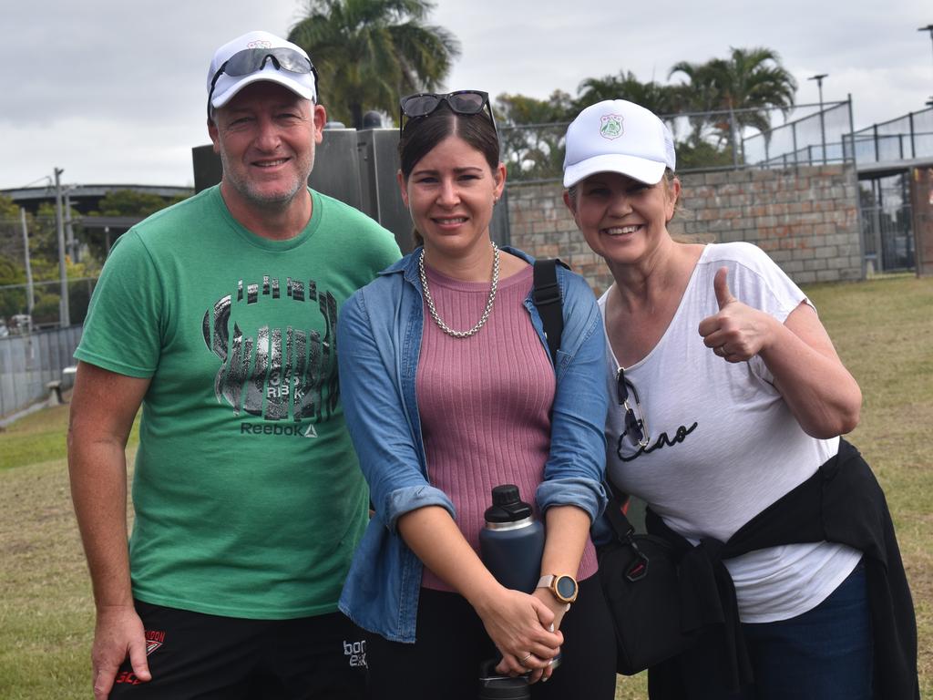 Kent Huggins, Natalie Smith and Mary-anne Huggins at the Queensland Country Rugby Championships in Rockhampton on June 29, 2024.