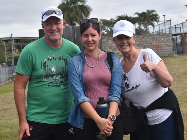 Kent Huggins, Natalie Smith and Mary-anne Huggins at the Queensland Country Rugby Championships in Rockhampton on June 29, 2024.