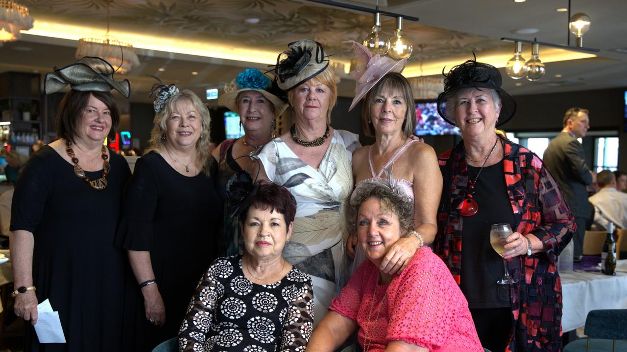 Adele Harrington, Kathie Lisle, Natalie Dan, Shirley Morrison, Ruth Greentree, Gay Brown, and Lesley Westerlo at the Gympie RSL during the Melbourne Cup Races on November 7, 2023.