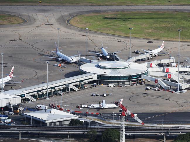 Aerial image of Brisbane Domestic Airport, Virgin planes at the gate.